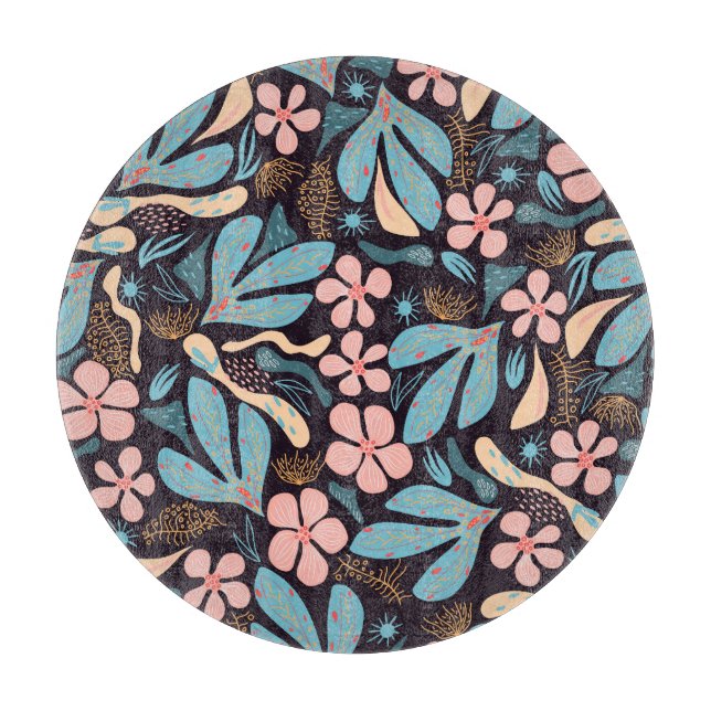 Planche À Découper Coral Blue Floral Dark Print (Devant)