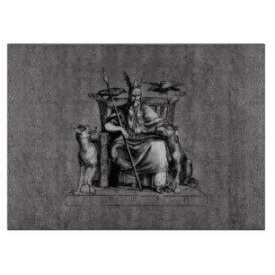 Planche À Découper Corbeaux d'Odin sur son trône de pierre mythologie