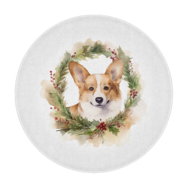 Planche À Découper Corgi Christmas Wreath Festive Pup (Devant)