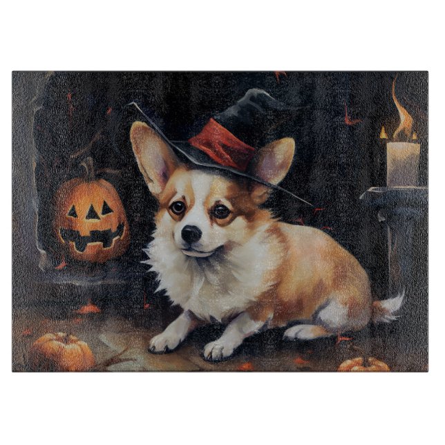 Planche À Découper Corgi Citrouille Halloween effroi (Devant)