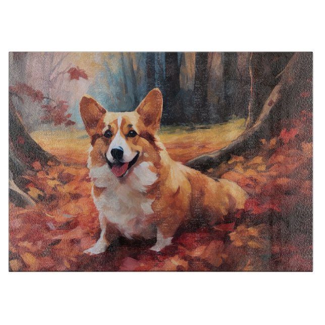 Planche À Découper Corgi dans les feuilles d'automne automne automne  (Devant)