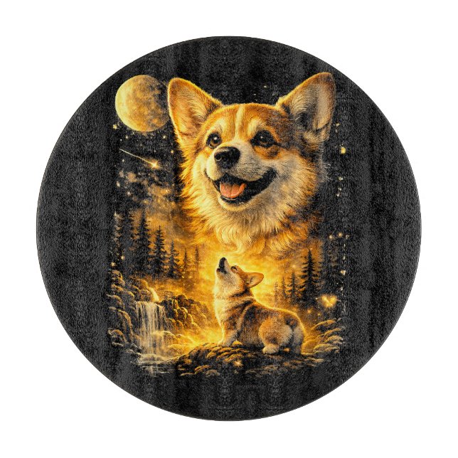 Planche À Découper corgi drôle qui hurle à la lune (Devant)