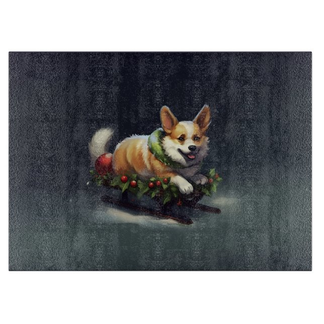 Planche À Découper Corgi Noël neige hiver (Devant)