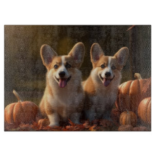 Planche À Découper Corgi Puppy Automne Citrouille de plaisir