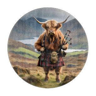 Planche À Découper Cornemuseuse de vache des Highlands écossais,