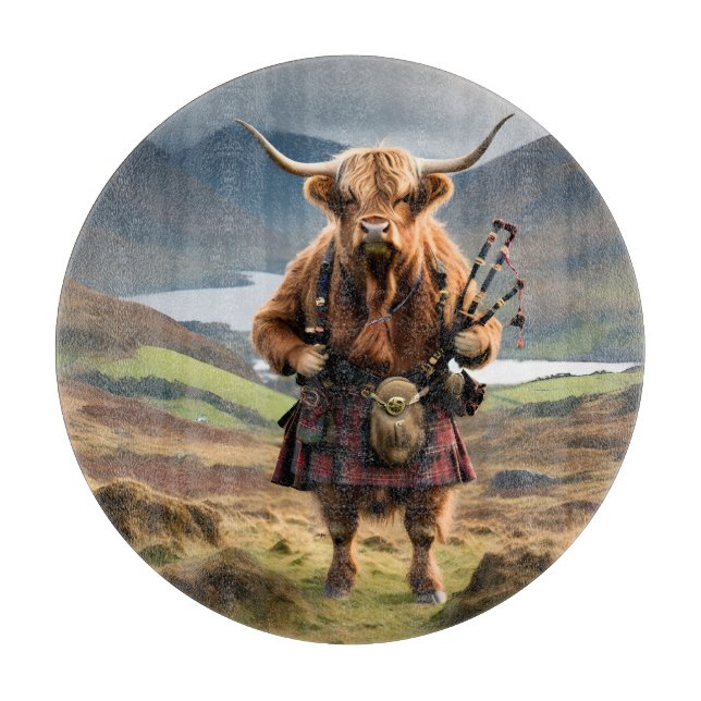 Planche À Découper Cornemuseuse de vache des Highlands écossais, (Devant)