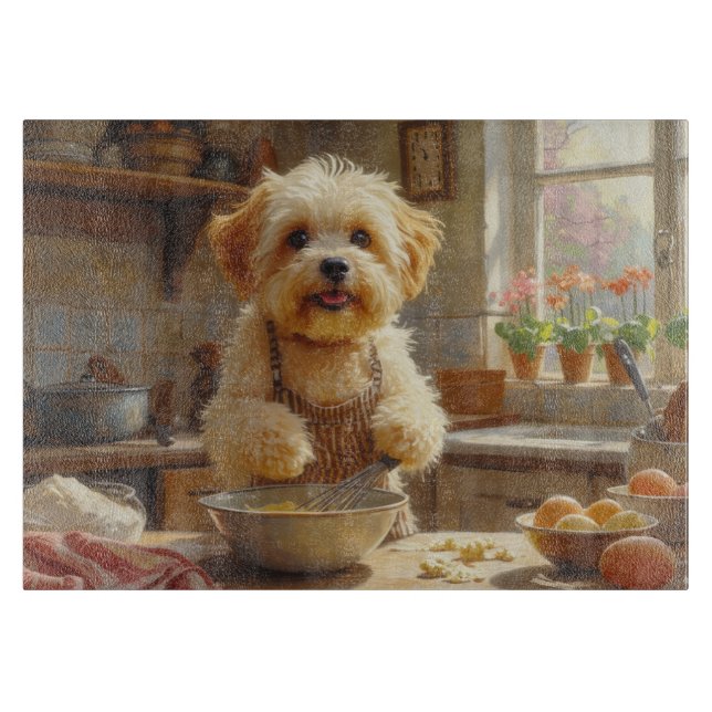 Planche À Découper Coton de Tulear cuisine dans la cuisine (Devant)