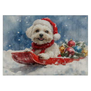 Planche À Découper Coton De Tulear en Luge Laissez-le Neiger Noël