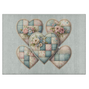 Planche À Découper Cottagecore Pastel Cœurs Patchwork