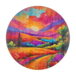 Planche À Découper Coucher de soleil de montagne coloré peinture pays