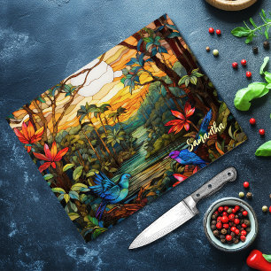 Planche À Découper Coucher de soleil élégant Verre teinté Jungle trop