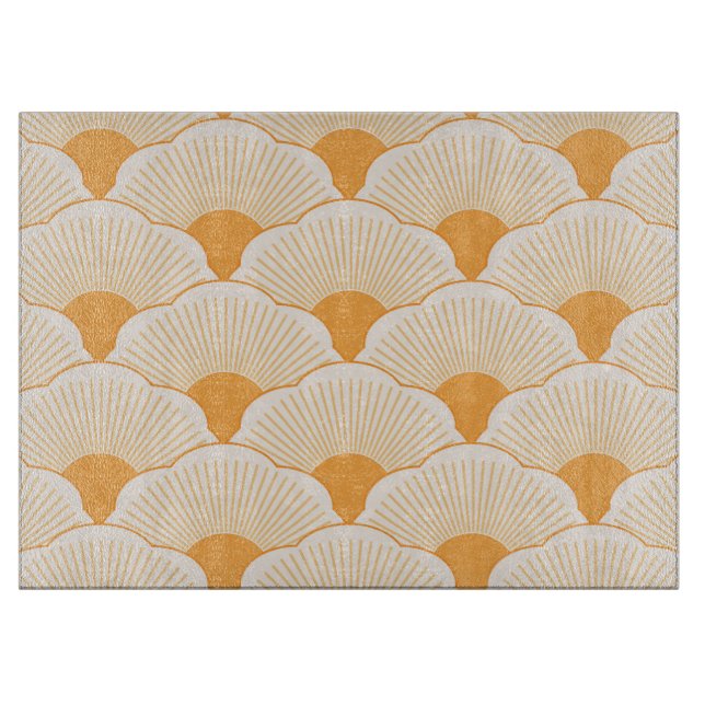 Planche À Découper Coucher de soleil, orange tonale, texture béton (Devant)