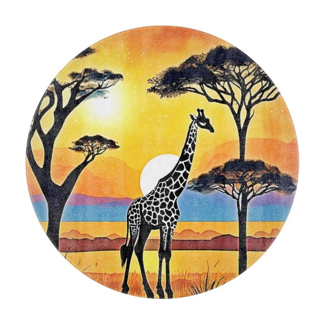 Planche À Découper Coucher de soleil safari : étreinte de la girafe (Devant)