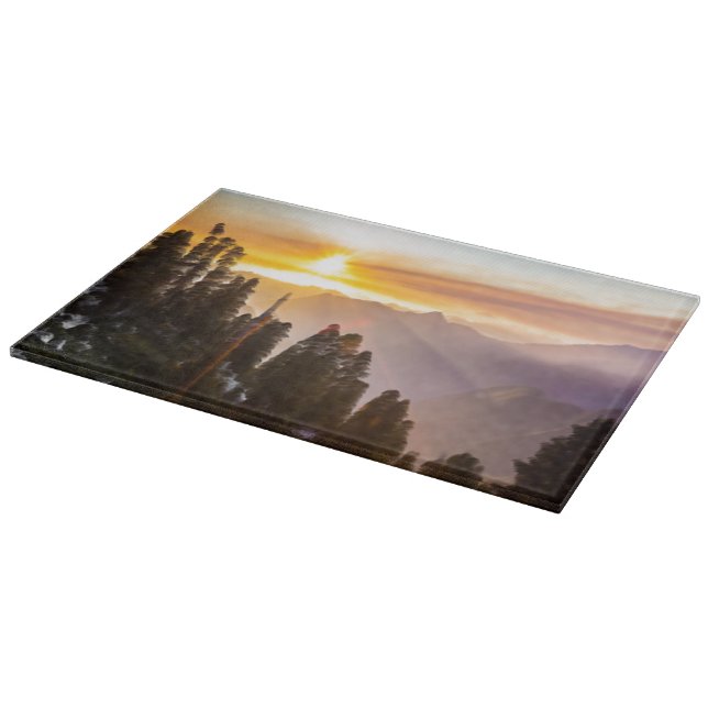 Planche À Découper Coucher de soleil sur la forêt (Coin)