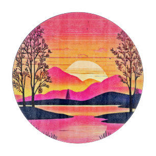 Planche À Découper Coucher de soleil sur Pink Lake Art