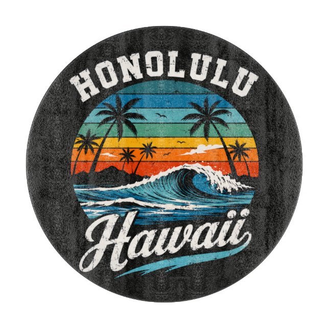Planche À Découper Coucher de soleil surf Honolulu Hawaï (Devant)
