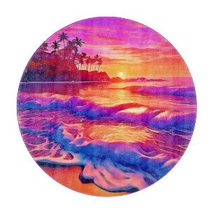 Planche À Découper Coucher de soleil tropical : Plage d'art