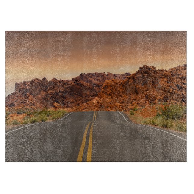 Planche À Découper Coucher du soleil de voyage par la route (Devant)