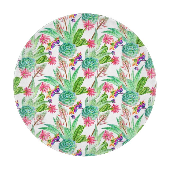 Planche À Découper Couleur d'eau vive Cactus et Motif succulent (Devant)