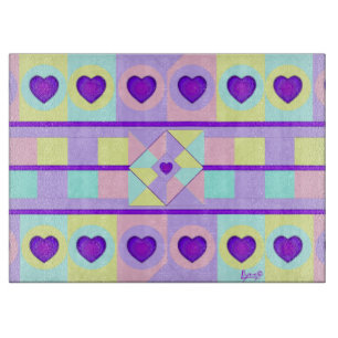 Planche À Découper Couleurs pastel & coeurs violets battre