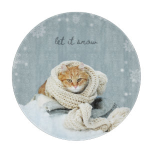 Planche À Découper Coupe, Chat d'hiver Laisser Il Neige