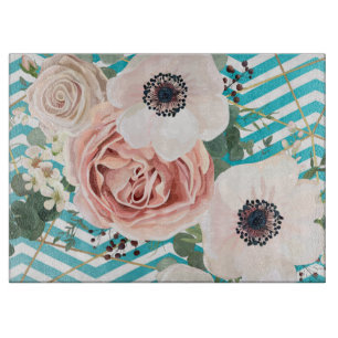 Planche À Découper Coupe de verre personnalisée Rose géométrique Chev