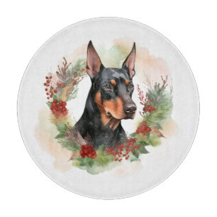 Planche À Découper Coupe festive Doberman Christmas Wreath