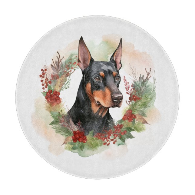 Planche À Découper Coupe festive Doberman Christmas Wreath (Devant)