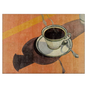 Planche À Découper Coupe vintage de café, soucoupe, cuillère, dîner r