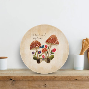 Planche À Découper Couple de hérissons avec champignons et fleurs