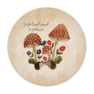 Planche À Découper Couple de hérissons avec champignons et fleurs