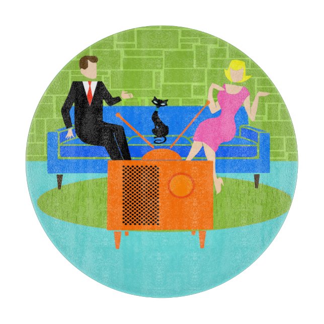 Planche À Découper Couple rétro avec plateau de coupe de chats (Devant)