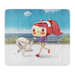 Planche À Découper Courir avec un chien au bord de la mer