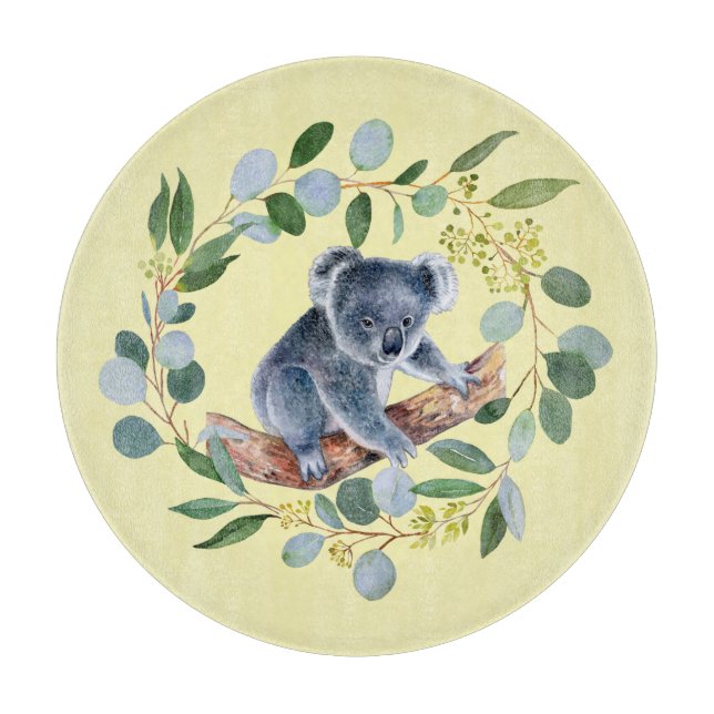 Planche À Découper Couronne de koala et d'eucalyptus à l'aquarelle  (Devant)