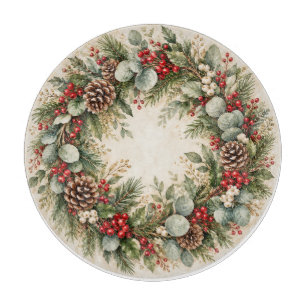 Planche à découper Couronne de Noël à l'aquarelle