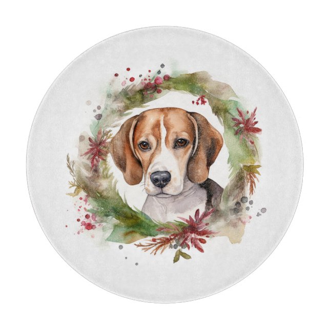 Planche À Découper Couronne de Noël Beagle Chien festif (Devant)