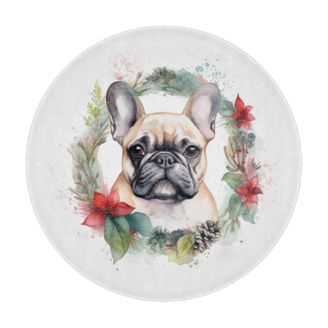 Planche À Découper Couronne de Noël Bouledogue français Chien de fête (Devant)