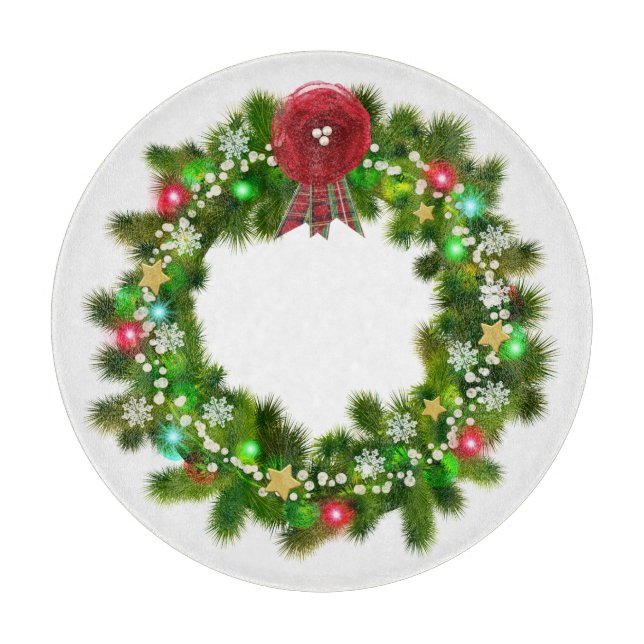Planche À Découper Couronne de Noël décorée festive (Devant)