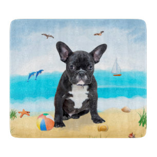 Planche À Découper Coussin de jeté de Bulldog français sur la plage