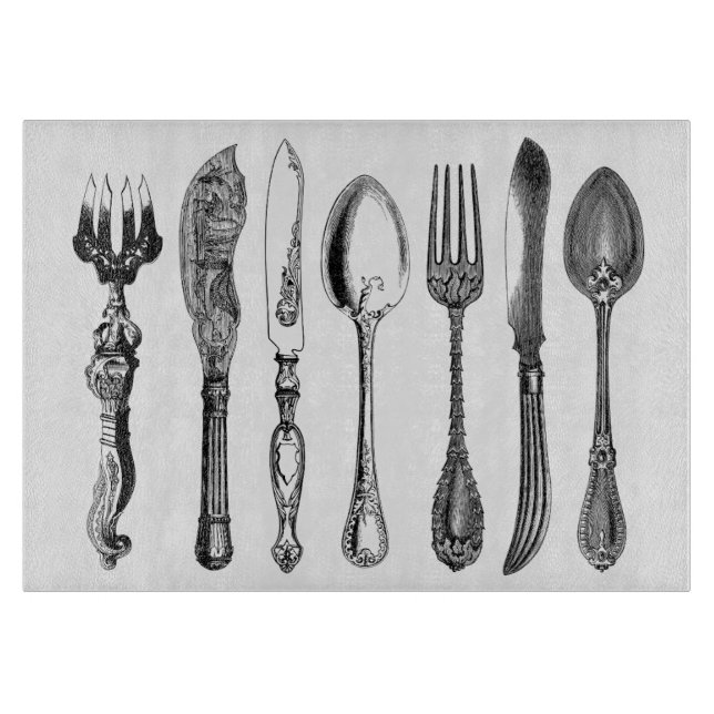 Planche À Découper Couteaux et fourchettes d'art vintage (Devant)
