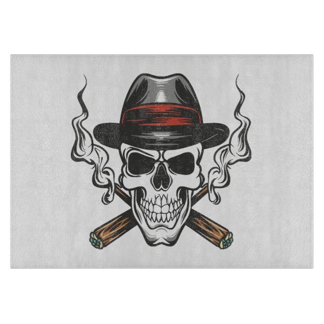 Planche À Découper Crâne de gangster avec chapeau fedora (Devant)
