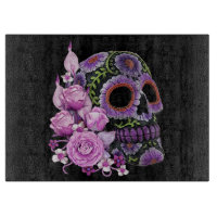 Crâne de sucre rose floral noir Jour des morts