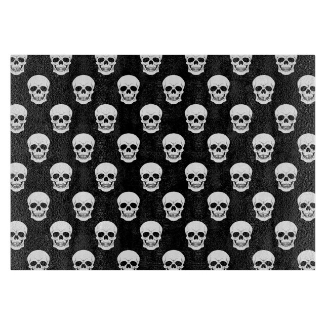 Planche À Découper Crâne noir et blanc motif Halloween (Devant)