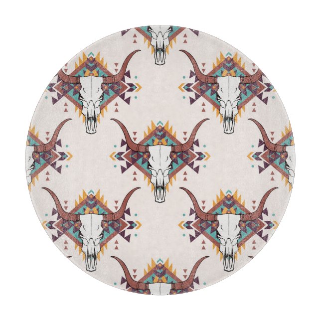 Planche À Découper Crâne taureau de la tribu : Boho Seamless (Devant)