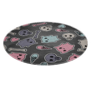 Planche À Découper Crânes, et coeurs sur l'arrière - plan noir