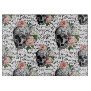 Planche À Découper Crânes et roses roses
