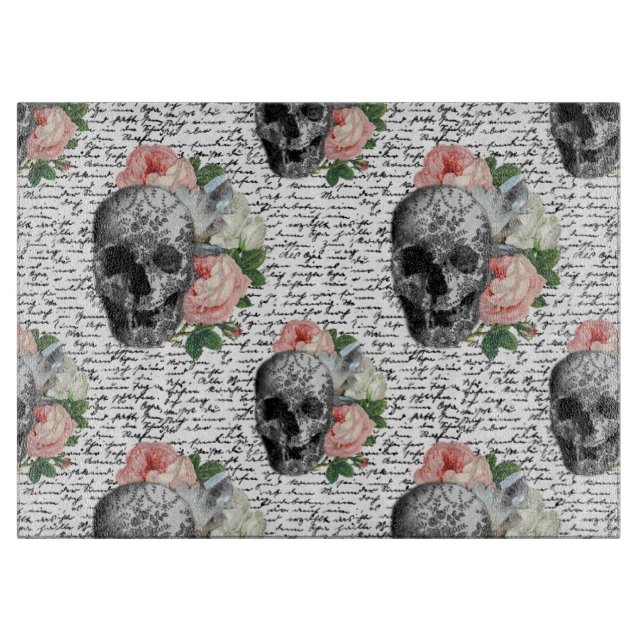 Planche À Découper Crânes et roses roses (Devant)