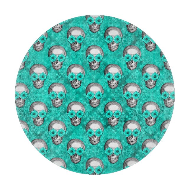 Planche À Découper Crânes Turquoise et Série Tournesol Design 11 (Devant)
