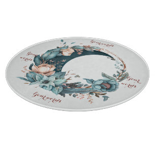 Planche À Découper Créez Votre Propre Lune Florale Sarcelle et Pêche