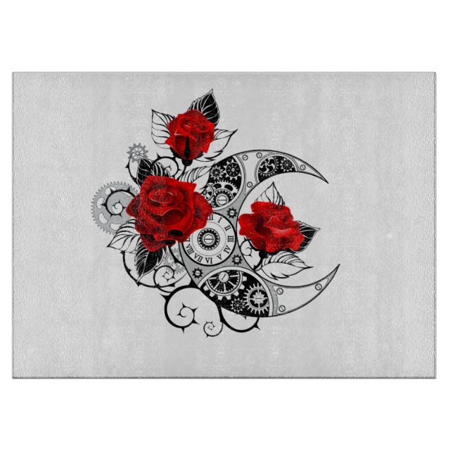Planche À Découper Croissant mécanique avec roses rouges (Devant)